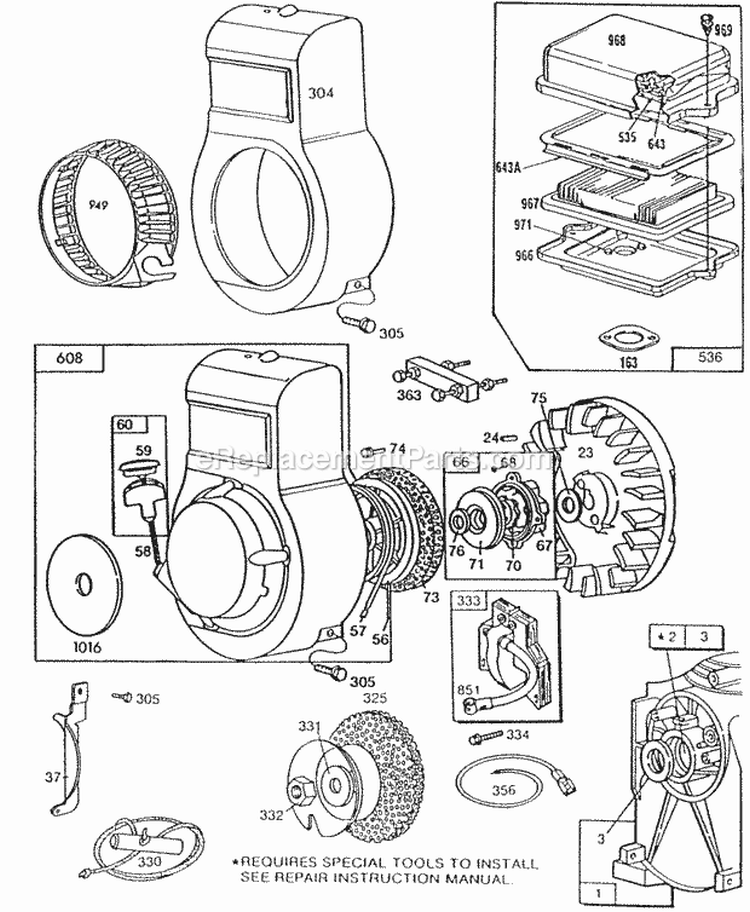 Blower HsgsRewindFlywheel Diagram and Parts List for  Briggs and Stratton Engine